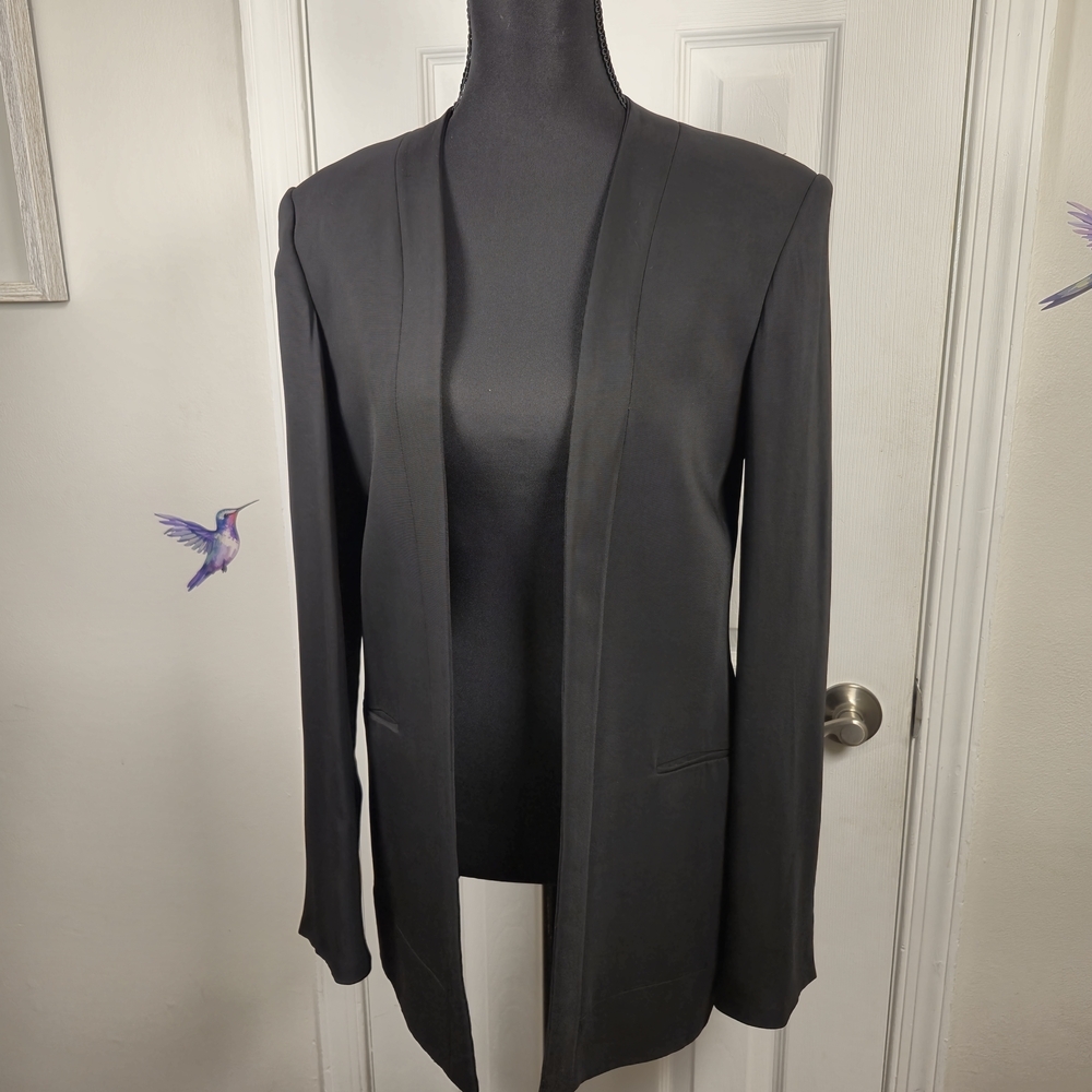​Edun Collarless Longline Black Open-Front Blazer Size 4
